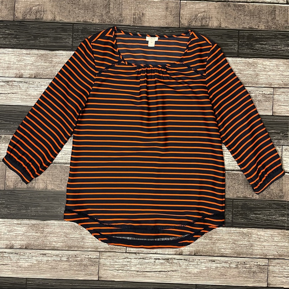 J.‎ Crew 3/4 Sleeve Blouse Women’s Size XS Red Navy Striped Top
